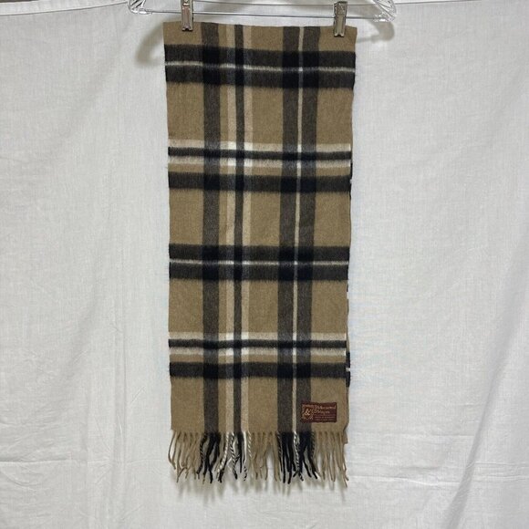 Vintage Wool Neck Scarf Brown Tartan Check Plaid Made in Germany Fringe 54x12" - Picture 4 of 5